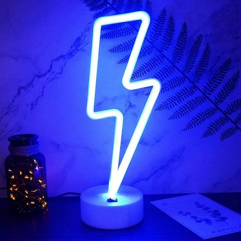 Enseigne lumineuse néon éclair, alimentée par USB/piles, néon bleu, décoration tendance pour chambre d'ado, gadget cool, lampe néon (1/3)