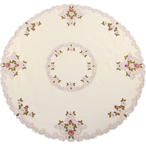 de table rond rouge à motifs floraux brodés 120 cm avec