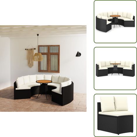 The Living Store Set Divani da Giardino 7 pz con Cuscini in Polyrattan Nero - Set da giardino