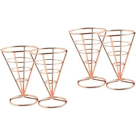 Lot de 4 présentoirs de cuisine en fil de fer métallique pour poulet et frites (type cône). (1/5)