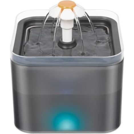 (Grau) 2-Liter-Blumenbrunnen für Katzen und Hunde – Graues Gehäuse mit LED-Beleuchtung