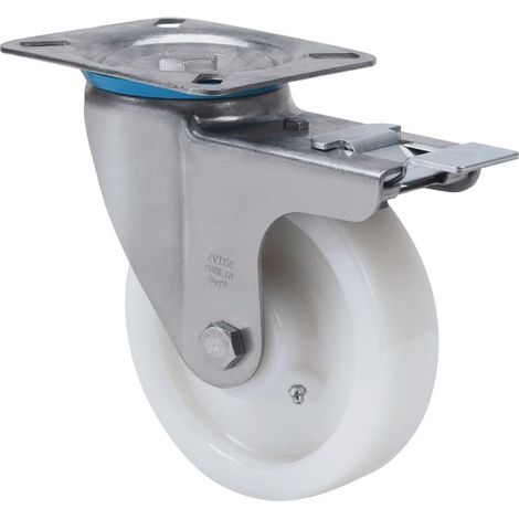 rueda giratora placa freno inox.10zvifd150-ft nylon blanco extrafuerte liso