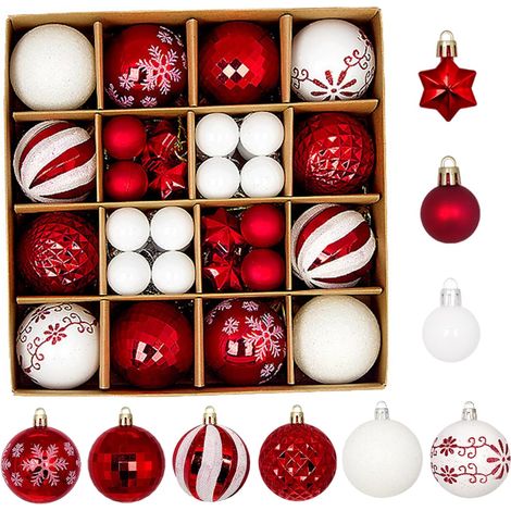 Boule de Noël rouge 44 pièces, décorations sapin avec boules en verre peint et anneau de suspension pour arbre de Noël, fêtes, mariage, maison. (1/5)