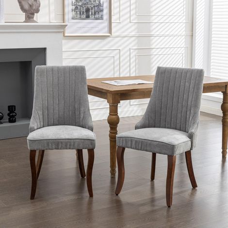 Chaises de salle à manger en tissu floqué rayonne, style Channel, confortables et rembourrées, avec pieds incurvés en bois massif, lot de 2 (gris) (1/5)