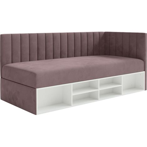 Selsey Ventrio - Jugendbett rechtsseitig mit Regalen, Easy-Clean-Samtbezug, violett (1/5)