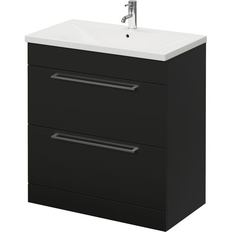 Napoli 460 Matt Black 800mm 2 Drawer Vanity Unit with Glide Basin - 800mm - Chrome 480mm Handle