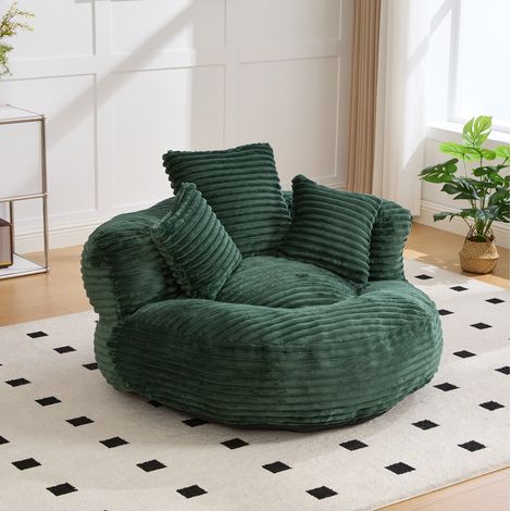 Fauteuil pouf 108x108x52 cm vert foncé en tissu côtelé, 3 coussins, sans montage MEUBLIV (1/5)