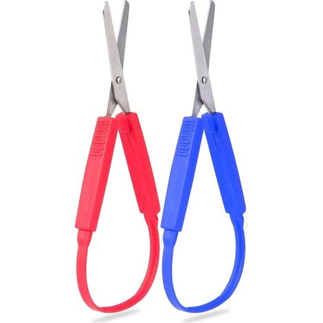 Lot de 2 ciseaux à boucle, ciseaux à poignée en boucle, ciseaux à ouverture automatique, ciseaux de coupe adaptatifs pour enfants (1/5)