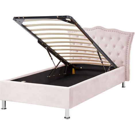 Bett mit Stauraum Samtstoff METZ 90 x 200 cm Pastellrosa
