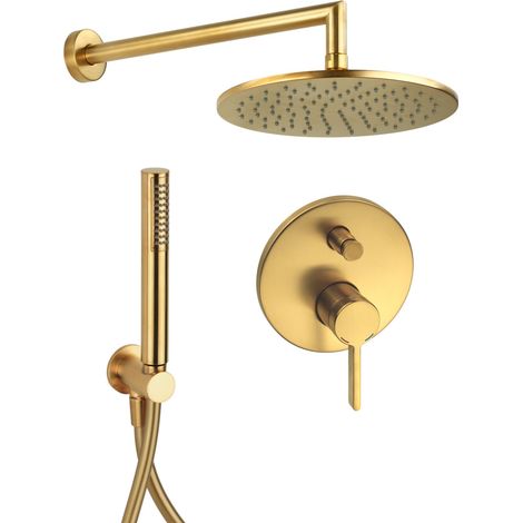 Komplettes Duschset gebürstetem Gold 2-Wege-Mischbatterie Duscharm und kopf Handbrause Wasseranschluss Pollini Lumea KITLUMEA1OS (1/5)