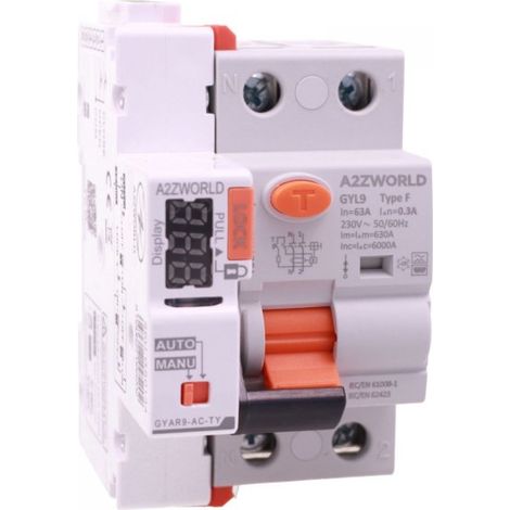 A2ZWORLD RCCB Interruttore Differenziale Puro Connesso WiFi Con Riarmo Automatico Tipo F 1P+N 3M 6000A 300mA AC 230V IP20 IEC61008-1 GYL9, Disponibili 16A 25A 32A 40A 63A (63A)