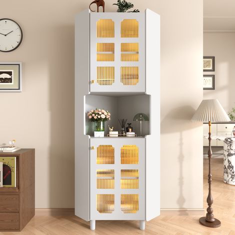 Meuble d‘Angle 157 cm - avec Éclairage LED, Étagère de Rangement Multifonction 4 Niveaux - pour Salon, Bureau, Salle de Bain, Chambre - Gris (1/5)