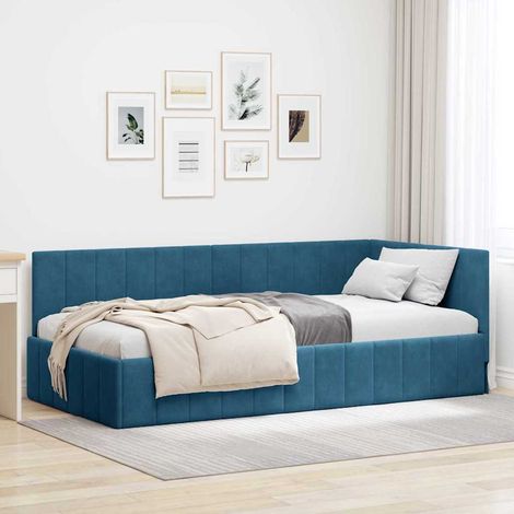 Eckbettgestell mit Kopfteil Blau 90 cm x 200 cm Samt