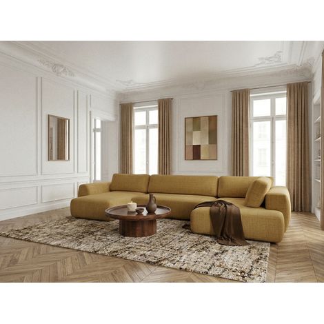 BOBOCHIC - Canapé panoramique convertible coffre DENISE tissu texturé Angle gauche Jaune (1/5)