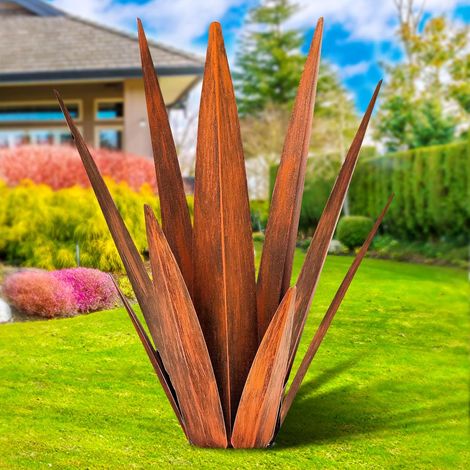 Plantes d'agave en métal KODIBO, sculpture rustique Tequila, décoration de jardin en métal, piquets de jardin pour ornements extérieurs (Rouillé - L) (1/5)