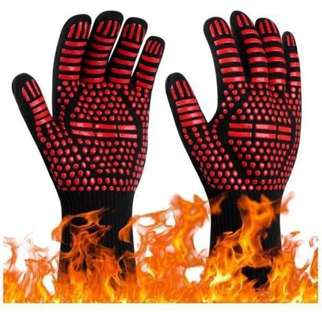 Gants de Barbecue - Antidérapants - Résistants à la Chaleur jusqu'à 800°C - Conception à Cinq Doigts - Mixte GANTS DE PROTECTION (1/4)