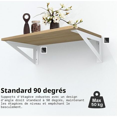 White 20cm Wall Shelf Brackets, Floating Shelf Brackets, Decorative Shelf Brackets, Metal Shelf Brackets for Shelves (1/4)