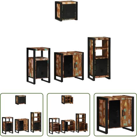Wandregal - Badezimmermöbel-Set mit Regal 4 pcs Massives upgecyceltes Holz (1/5)