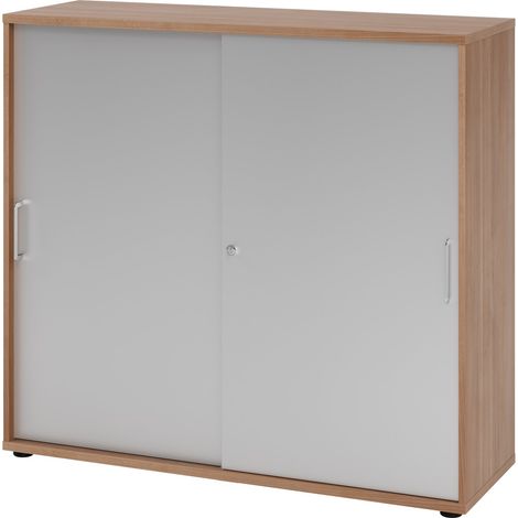 bümö® Schiebetürenschrank "3 OH" abschließbar in Nussbaum/Silber mit Bügelgriffen
