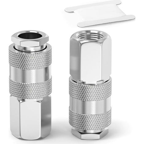 2 Stück – Schnellkupplung – Luftkupplung – 1/2"-BSP-Innengewinde – Für Kompressoren und Druckluftwerkzeuge – Vernickelt – Silber (1/5)