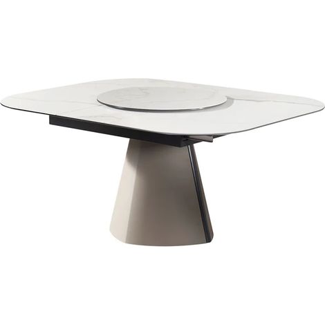 Table extensible 140 à 174 cm céramique blanc plateau central tournant - TWIST