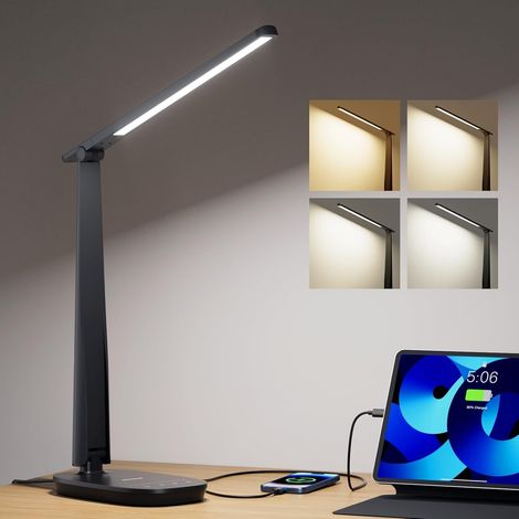 Lampe de Bureau LED Télétravail Dimmable Port USB (Noire) (1/5)