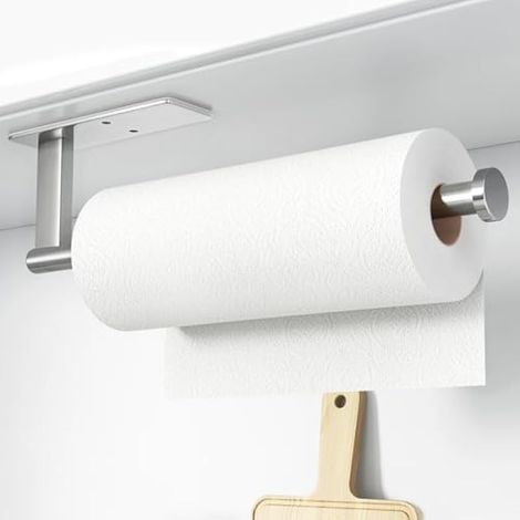 Porte-rouleau d'essuie-tout sous meuble - Adhésif ou perçage, support mural pour rouleau de cuisine, porte-serviette pour rangement et organisation, support en acier inoxydable