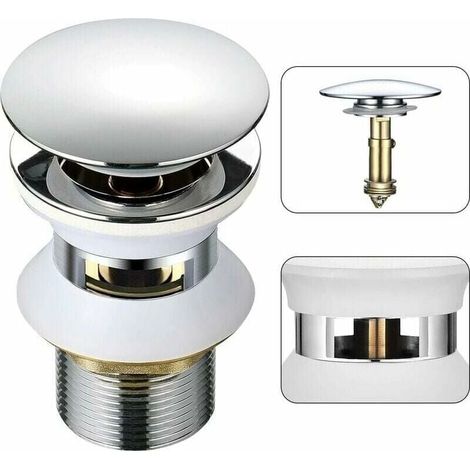 AIPERQ Universel Bonde Lavabo avec Trop-plein Pop-Up Automatique Push Open Click Clack pour Salle de Bain 1-1/4 en Laiton Chromé (1/4)
