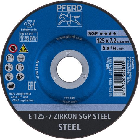 PFERD TOOLS Schruppscheibe E 125x7,2x22,23 mm ZIRKON Speziallinie SGP STEEL für Stahl 10 Stk (1/5)