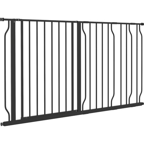 Cancello di sicurezza regolabile per animali 145 x 4 x 76 cm doppia chiusura doppio senso moderno ed essenziale in acciaio nero 210007425