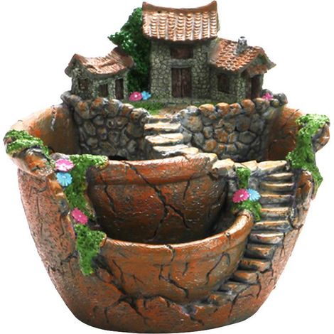 Pot de plantes succulentes avec maisonnette sucrée, panier fleuri, pot de jardin décoratif (1/5)