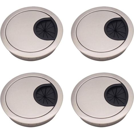 Set mit 4 Kabellochabdeckungen, 60 mm, Zinklegierung, kreisförmige versenkte Kabellochabdeckungen, Kabellochabdeckungen für Schreibtische und Werkbänke, gebürstetes Silber-Finish