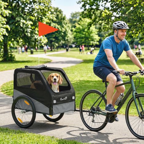 Remorque à vélo pour chiens de taille moyenne pliante en métal et couverture Oxford 600D amovible, Grise (1/5)