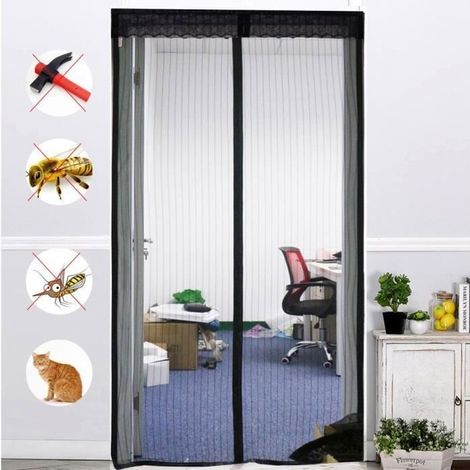 Moustiquaire de Porte Magnétique - YOUKUKE - 120x220cm - Fixation auto agrippante - Fibre de verre - Noir (1/4)
