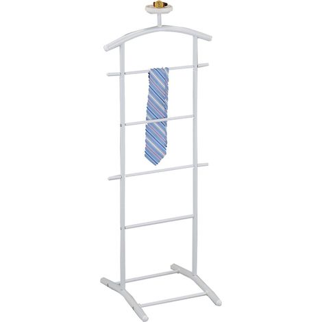 Idimex – Valet de chambre en métal laqué blanc – 1 cintre pour vestes et chemises – Étagère vide-poche pratique – Hauteur 112 cm