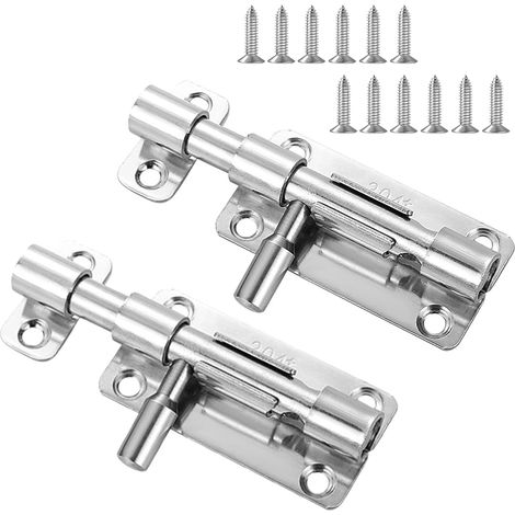 2 Pièces Targette de Porte, Loquet de Portes, Verrouillage pour Porte en Acier Inoxydable, Verrou Targette avec 12 Vis, Petit Verrou, pour Portes de Jardin, Maison, Grange (1/5)