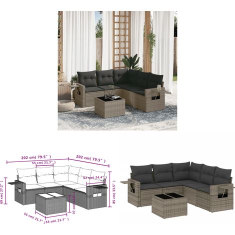 6-tlg. Garten-Sofagarnitur mit Kissen Grau Poly Rattan - Gartenmöbel - Sofasatz - Outdoor Möbel - PE-Rattan - Wetterfest - Home & Living (1/3)