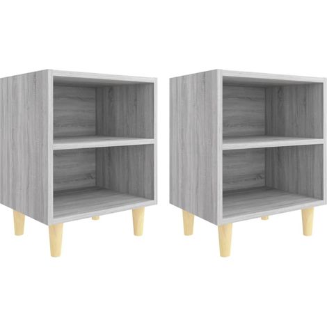 Bed Cabinets with Solid Wood Legs 2 pcs Grey Sonoma 40x30x50 cm vidaXL (1/5)
