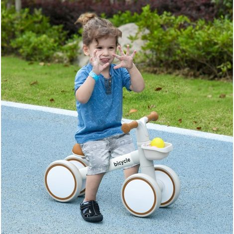 Draisienne enfant réglable avec panier, roues silencieuses et cadre en aluminium, pour 1 à 3 ans, jusqu’à 20 kg, brown/white, facile à monter - CHICFURN (1/5)