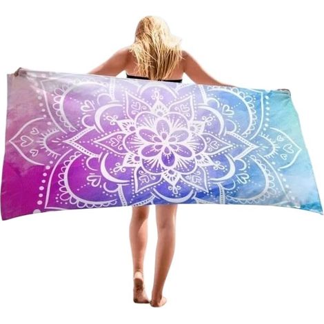 Serviette de plage en microfibre 180 x 90 cm, colorée, rectangulaire, séchage rapide, lavable, légère (1/4)