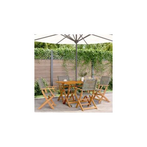 Chaises de jardin pliantes lot de 4 gris poly rotin bois massif (1/5)