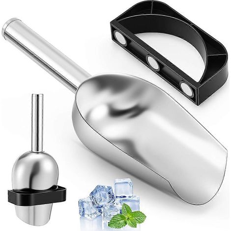 Pelle à glaçons avec support magnétique pour bacs à glaçons de 2 litres, 23 cm, acier inoxydable, argent