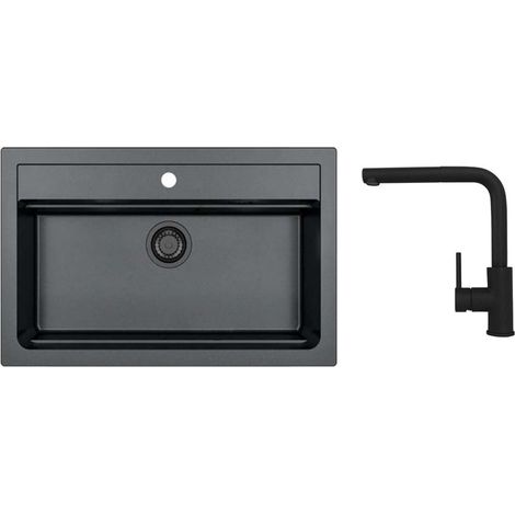 Alveus - Conjunto de fregadero Atrox 40 y grifo Zeos-P, negro intenso SETA25646 (1/2)
