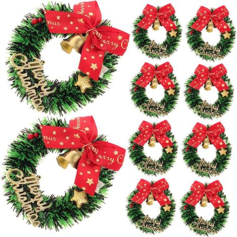 10-Piece Set of Mini Christmas Wreaths, Hanging Christmas Tree Decorations for Dollhouse and Party (1/5)