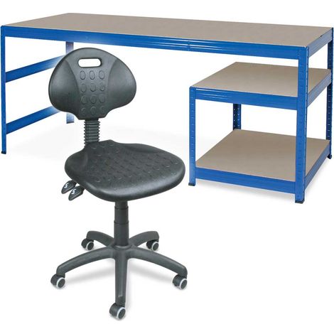 BRB Packtisch mit Unterbau mit 2 Böden, 1800 x 600 x 900 mm + Arbeitsdrehstuhl