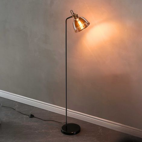 Lampadaire industriel noir verre fumé style atelier vintage - Linz