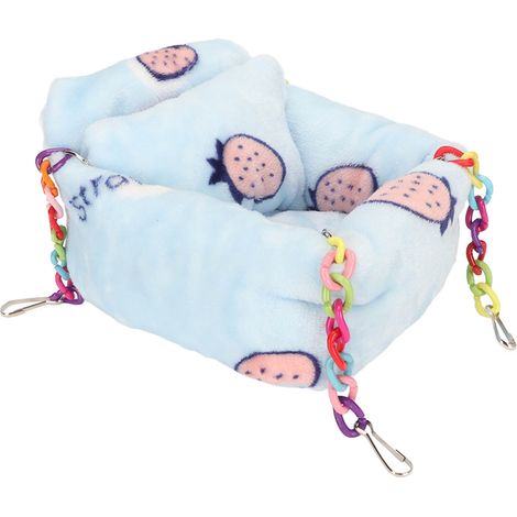 Lit suspendu chaud pour hamster, motif fraise, hamac en peluche avec oreiller pour petits animaux (hamster, hérisson, écureuil, rat), taille L (1/5)