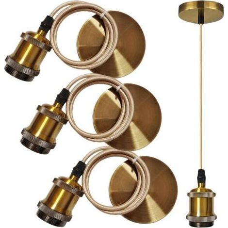 Lot De 3 Suspension Luminaire Vintage, Suspensions E27 Vintage Support De Lampe E27 Lampe Suspension Avec Câble 100cm, Luminaire Support Douille Ampoule Pour Éclairage-Karteo