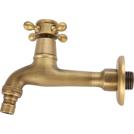 Generischer antiker Messing-Wasserhahngriff für Waschküche, Badezimmer, Wandmontage, Waschmaschine, Garten, Außen, Einzelschlauch, Kaltwasserhahn, lang (1/5)
