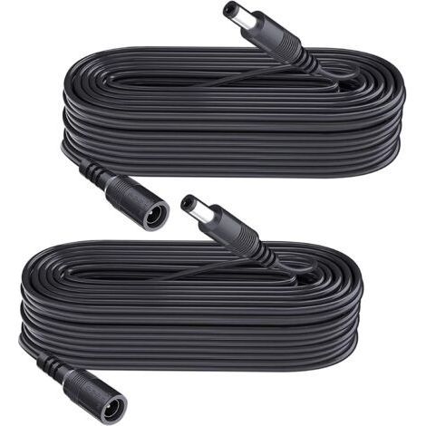 ALLIANDISLot de 2 câbles d'extension d'alimentation CC de 10 m, Prise 5,5 mm x 2,1 mm, Prise mâle vers Femelle, DC 5 V 6 V 9 V 12 V 24 V pour caméras de sécurité, DVR, routeur, imprimante, Bande LED, (1/4)